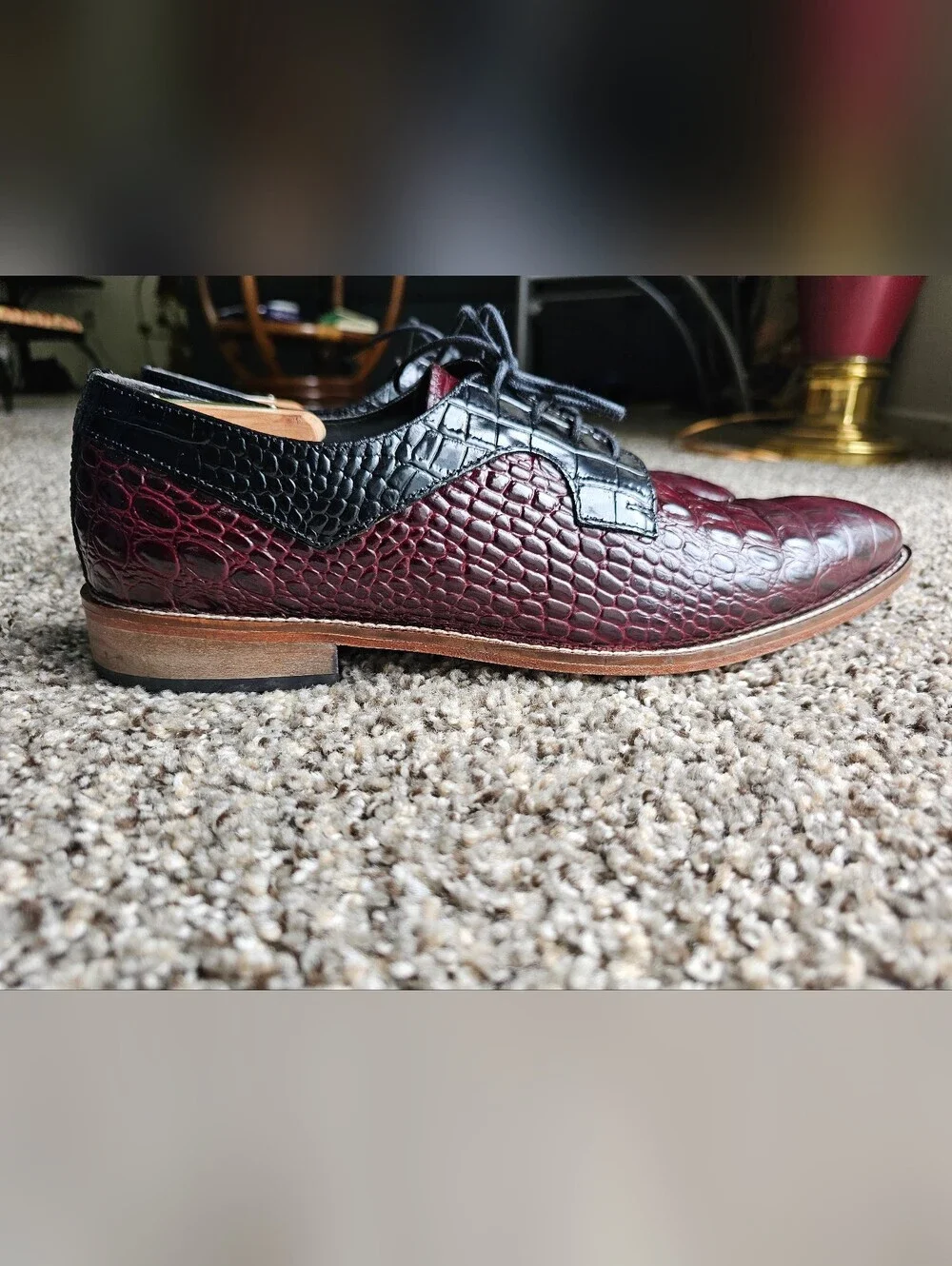 Stacy Adams slol memory foam  Burgundy and Black Croc-Embossed Men's Lace-Up